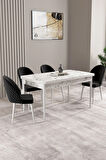 Milas Beyaz Mermer Desen 80x132 MDF Açılabilir Mutfak Masası Takımı 4  Sandalye