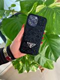 Kadın Zirkon Taş ve Kristal Taşlı Full Siyah Renk Yazılı Özel Seri İphone 14 Pro Max Telefon Kılıfı