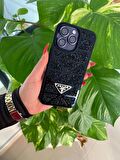 Kadın Zirkon Taş ve Kristal Taşlı Full Siyah Renk Yazılı Özel Seri İphone 14 Pro Max Telefon Kılıfı