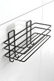 Yapışkanlı 4 Kancalı Banyo Rafı Mat Siyah Banyo Şampuanlık Duşakabin Duş Askısı