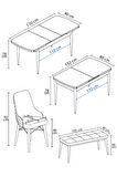 Mazaka Siyah Mermer 80x132 Açılabilir Mdf Masa Yemek Odası Takımı, Mutfak Takımı 4 Sandalye 1 Bench