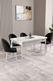 Milas Beyaz Mermer Desen 80x132 Açılabilir Mdf Masa Yemek Odası Takımı, Mutfak Takımı 4 Sandalye