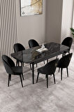 Milas Siyah Mermer Desen 80x132 Açılabilir Mdf Masa Yemek Odası Takımı,Mutfak Takımı 6 Adet Sandalye