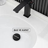 Siyah Pop-Up Lavabo Sifonu – Porselen Başlıklı, Taşmalı Lavabolarla Uyumlu, Kolay Kurulumlu