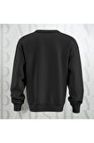 Baskısız Siyah Bisiklet Yaka Sweatshirt Kalın Kumaş 3 İplik