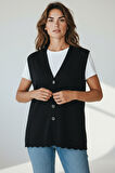 KADIN ÖNÜ DÜĞMELİ CEPLİ KALIN KIŞLIK KISA YELEK