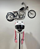 Motor & Motosiklet Pembe Çift Örgü Saç Kask Dış Aksesuar
