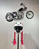 Motor & Motosiklet Neon Pembe Çift Örgü Saç Kask Dış Aksesuar