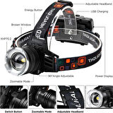 SMALL SUN 50W 1500 Lümen 1 KM Menzilli USB Şarjlı, Zoom Özellikli Kafa Feneri