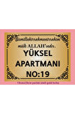 Besmele yazılı Apartman Kapısı İsimliği 26cm*19cm Simli Gold Aliminyum Levha