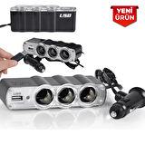 12V-24V 3'LÜ Çakmak Soketi Çoklayıcı Ve USB Çevirici WF-0120