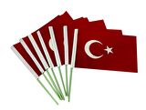 (10 Adet ) 50x70  cm 140 gr Alpaka Kumaş Sopalı Türk Bayrağı