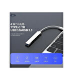 Desingshop All 4 In 1 Type-C To USB 3.0 Hub Adaptör Çevirici & Dönüştürücü Çoğaltıcı