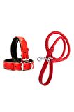 DESİNGSHOP Kırmızı Deri Örgü Köpek Gezdirme Kayışı 90cm Ve Kırmızı Deri Köpek Tasması 2,5x56 Cm Toplam 2 Adet