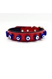 DESİNGSHOP Hakiki Deri Nazar Boncuklu Köpek Tasması Kırımızı 56cm X 2,5cm