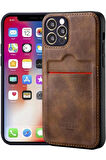 Desingshop Apple iPhone 15 Kartlıklı Lüx Deri Kılıf Koyu Kahve