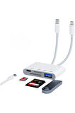 Desingshop 4 İn 1 Lightning Ve Type-C Çıkışlı Çoklu Kablolu SD TF Kart Okuyucu Usb Hub