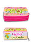 Kalem Kutusu Avocado Kawaii Desen Orginazer Üç Bölmeli Vegan Deri (Kalemlik)