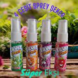 Sprey Meyve Suyu Sprey Şeker Süper Ekşi  Çilek-Portakal-Böğürtlen-Yeşil Elma 4 Adet Fruit Spray
