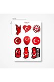 Türk Bayrağı Temalı Telefon, Tablet, Laptop Arkası Sticker Seti A5