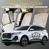Chery Tiggo 7 Bej Renk Tay Tüyü Cepli & Terletmez Sırtlı Oto Koltuk Minder Seti - Koltuk Koruma Kılıfı (ÖN & ARKA TAM SET)