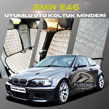 Bmw E46 Bej Renk Tay Tüyü Cepli & Terletmez Sırtlı Oto Koltuk Minder Seti - Koltuk Koruma Kılıfı (ÖN & ARKA TAM SET)