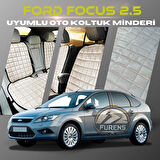 Ford Focus 2.5 Bej Renk Tay Tüyü Cepli & Terletmez Sırtlı Oto Koltuk Minder Seti - Koltuk Koruma Kılıfı (ÖN & ARKA TAM SET)