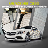 Mercedes C200 Bej Renk Tay Tüyü Cepli & Terletmez Sırtlı Oto Koltuk Minder Seti - Koltuk Koruma Kılıfı (ÖN & ARKA TAM SET)