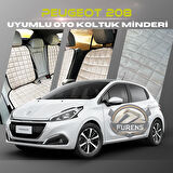 Peugeot 208 Bej Renk Tay Tüyü Cepli & Terletmez Sırtlı Oto Koltuk Minder Seti - Koltuk Koruma Kılıfı (ÖN & ARKA TAM SET)
