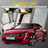 Peugeot 508 Bej Renk Tay Tüyü Cepli & Terletmez Sırtlı Oto Koltuk Minder Seti - Koltuk Koruma Kılıfı (ÖN & ARKA TAM SET)