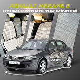 Renault Megane 2 Bej Renk Tay Tüyü Cepli & Terletmez Sırtlı Oto Koltuk Minder Seti - Koltuk Koruma Kılıfı (ÖN & ARKA TAM SET)