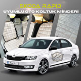 Skoda Rapid Bej Renk Tay Tüyü Cepli & Terletmez Sırtlı Oto Koltuk Minder Seti - Koltuk Koruma Kılıfı (ÖN & ARKA TAM SET)