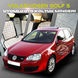 Volksvogen Golf 5 Bej Renk Tay Tüyü Cepli & Terletmez Sırtlı Oto Koltuk Minder Seti - Koltuk Koruma Kılıfı (ÖN & ARKA TAM SET)
