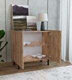 Modern MDF Çok Amaçlı 80 cm 2 Kapaklı Ahşap Görünümlü Konsol - Demir Ayaklı Estetik Tasarım