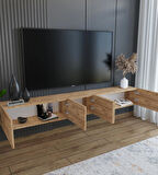 200 cm MDF 5 Kapaklı Dolaplı Minimalist Ahşap Duvara Monte Tv Ünitesi - Şık ve Fonksiyonel Tasarım