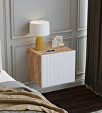 %100 Mdf - 40 cm Suba Home Duvara Monte Ahşap Dokulu Şık Beyaz Kapaklı Komodin Modern Çok Amaçlı Dolap