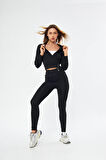 Lesa Wear Fitilli Kapüşonlu Içi Polarlı Yumuşacık Şardonlu Kaşkorse Crop Sweatshirt Hırka