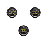 Roll-Up Doğum Günü Işıltılı Siyah Happy Bithday Yazılı Karton Tabak - 22 Cm. - 8 Adetlik 3 Paket