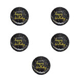 Roll-Up Doğum Günü Işıltılı Siyah Happy Bithday Yazılı Karton Tabak - 22 Cm. - 8 Adetlik 5 Paket