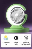 Şarjlı Masa Lambalı Mini Fan 2400 mAh – 3 Kademeli Hız, Gece Işığı, Sessiz ve Taşınabilir