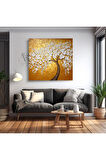 Kanvas Tablo Bahar Ağacı Sarı Arka Temalı Dekoratif Kanvas Tablo 60 X 60