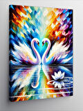 Kanvas Tablo Renkli Kuğu Ve Lotus Çiçeği, 50 x 70