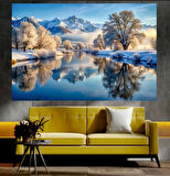 Nehir ve Karlı Dağ Manzaralı Sanatsal Dekoratif Duvar Tablosu (50x70 cm)