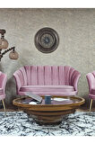 İstiridye Takım Gold Kaplama Sivriltme Ayak Çay Seti Koltuk Takımı Pembe Renk 110 x 48 Boyut/Ebat