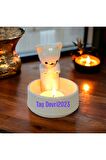 Dekoratif Ateş Başında Isınan Kedi Tealight Mumluk 