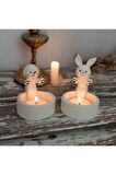 Dekoratif Ateş Başında Isınan köpek ve Tavşan seti Tealight Mumluk