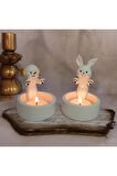 Dekoratif Ateş Başında Isınan köpek ve Tavşan seti Tealight Mumluk