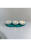 Dekoratif 3 lü lotus mumluk mavi