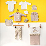  KIZ BEBEK 0-3 AY ÇİÇEKLİ TAVŞANLI 10LU SET %100 ORGANİK PAMUK