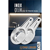 Inox Çelik Çay Süzgeci - Meyve Suyu Süzgeci  - Profesyoneller İçin 2 li SET Paslanmaz Çelik
